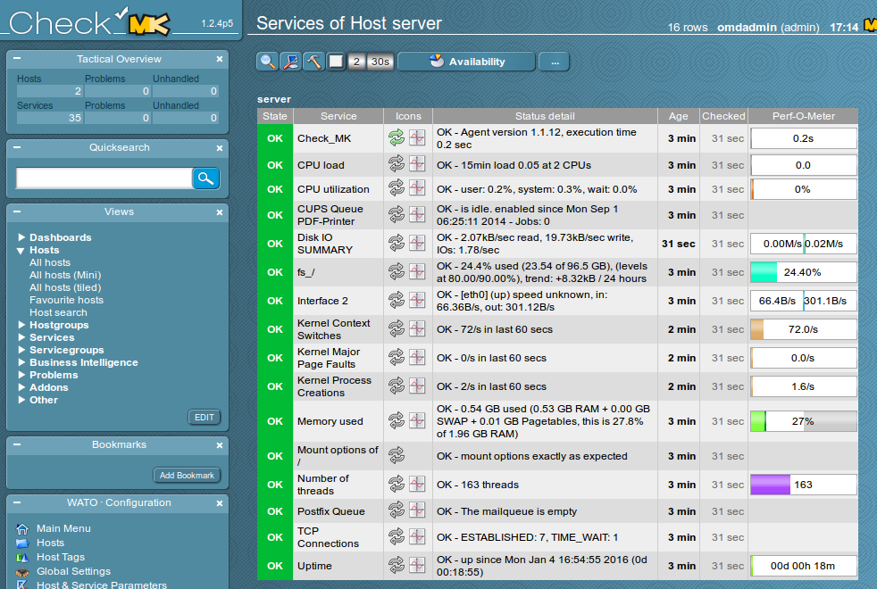Liste der Überwahten Services von "server"